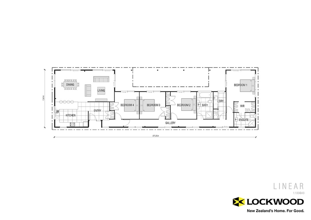 Linear floor plan